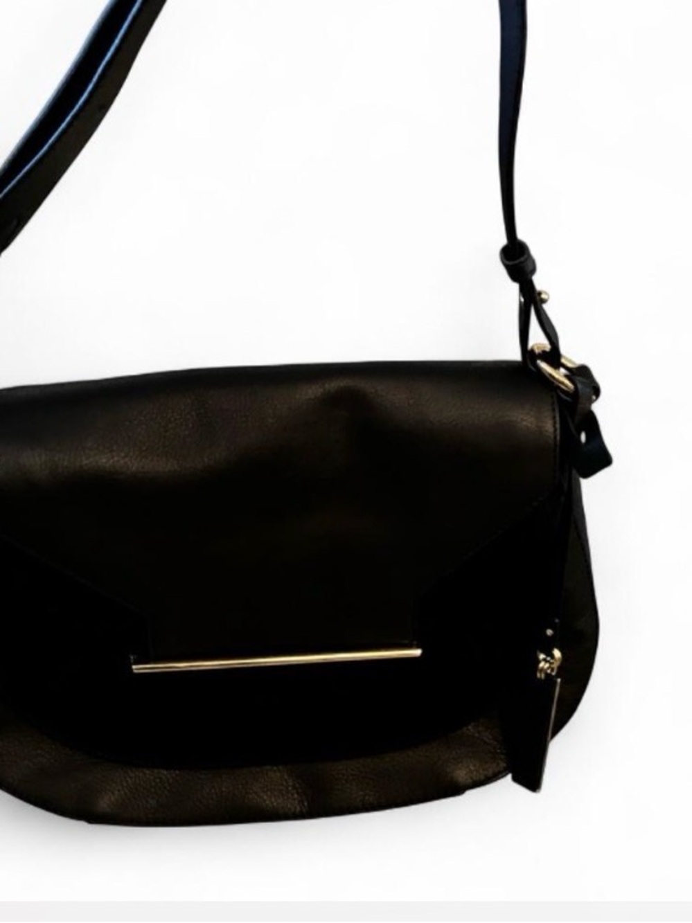 Classic Black Leather Crossbody Bag with Gold Accent
